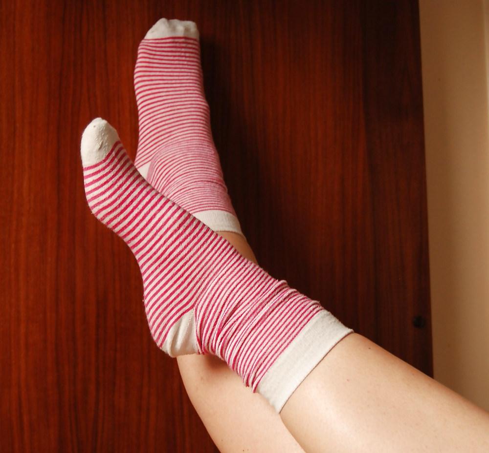 14P Sexy feet again in socks with dildo footjob 
