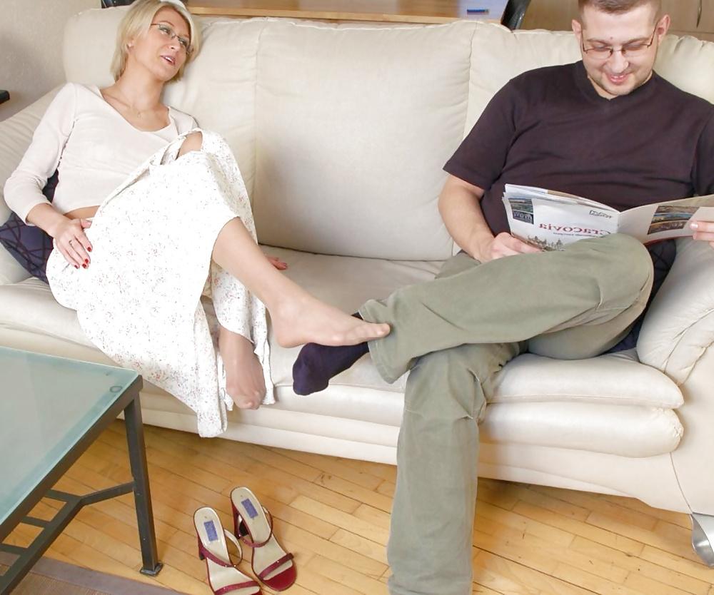 25P Aunt Marusya let's massaged her nyloned feet by NOT her nephew