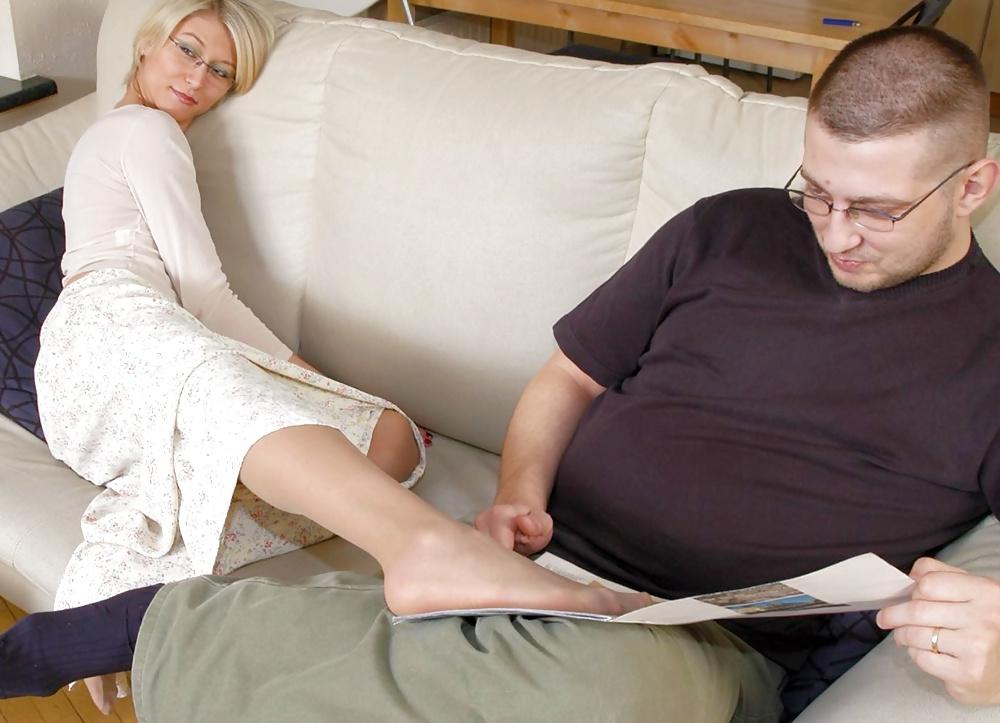 25P Aunt Marusya let's massaged her nyloned feet by NOT her nephew