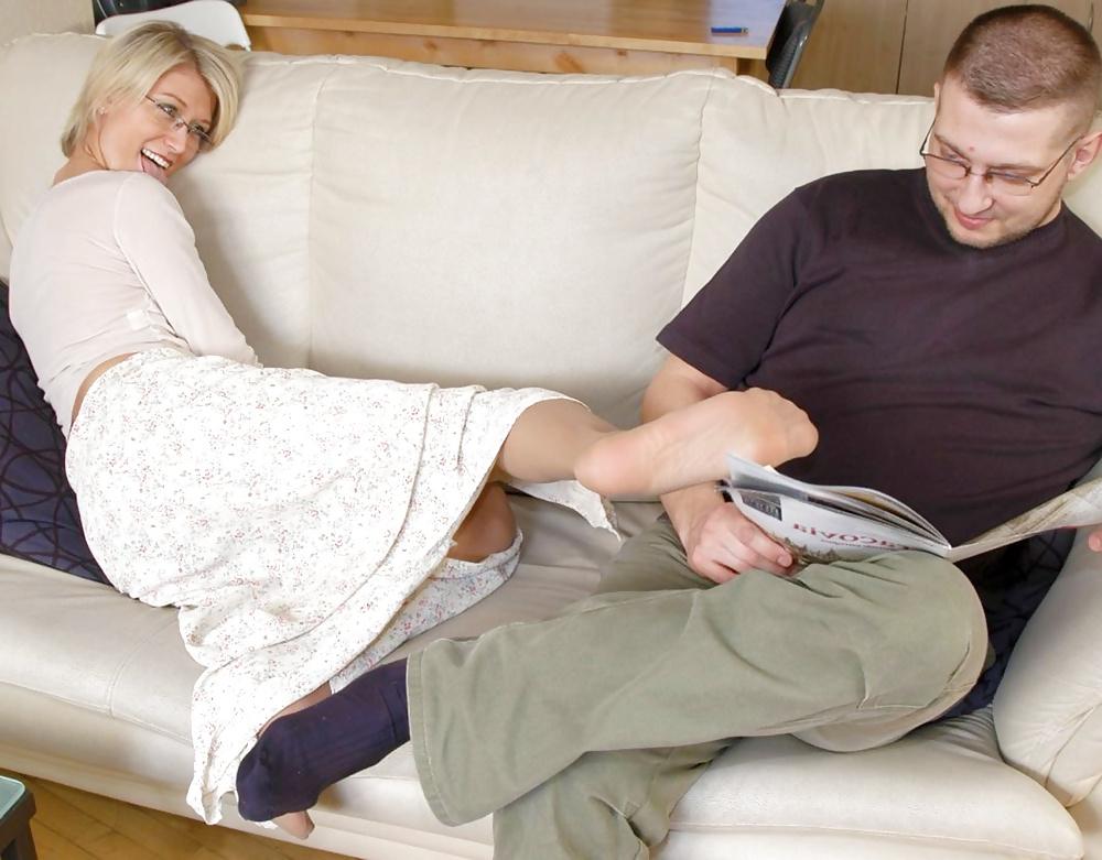 25P Aunt Marusya let's massaged her nyloned feet by NOT her nephew
