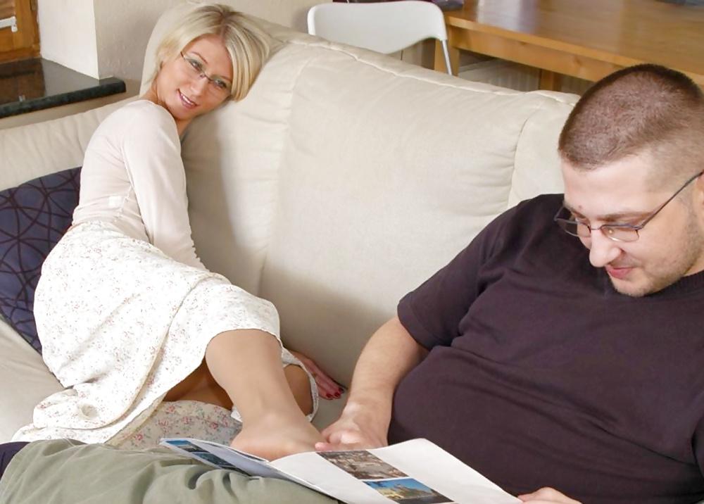 25P Aunt Marusya let's massaged her nyloned feet by NOT her nephew