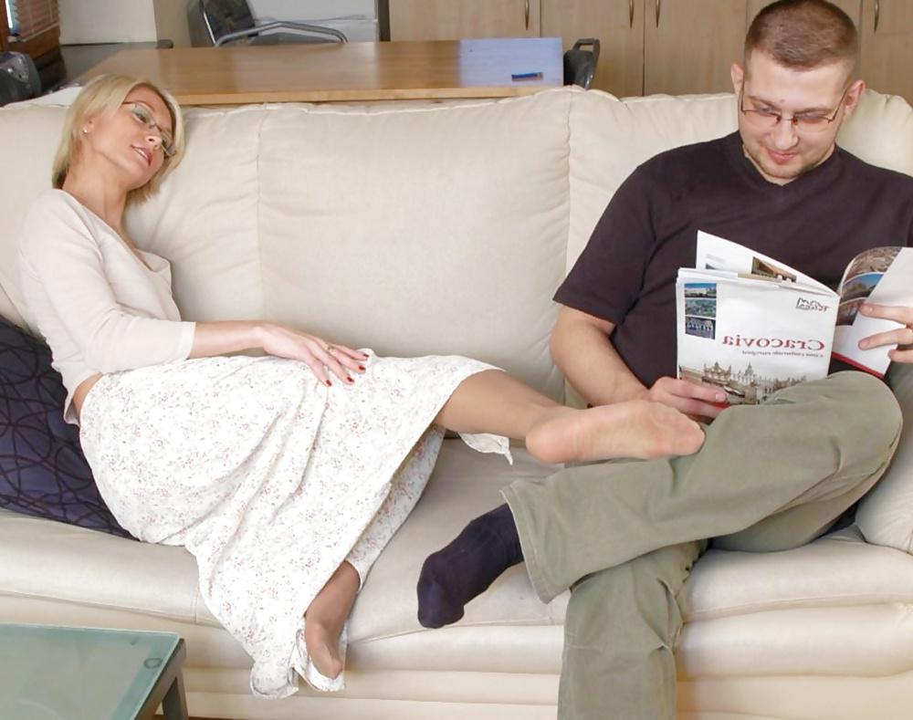 25P Aunt Marusya let's massaged her nyloned feet by NOT her nephew