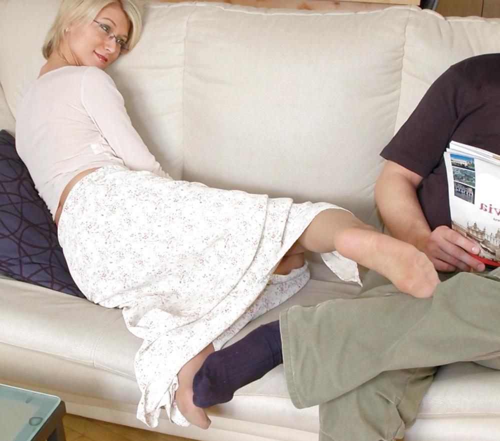 25P Aunt Marusya let's massaged her nyloned feet by NOT her nephew