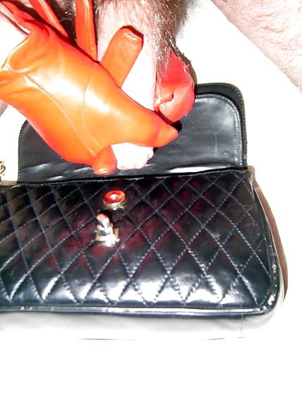 18P Nice leather handbag fucked with gloves