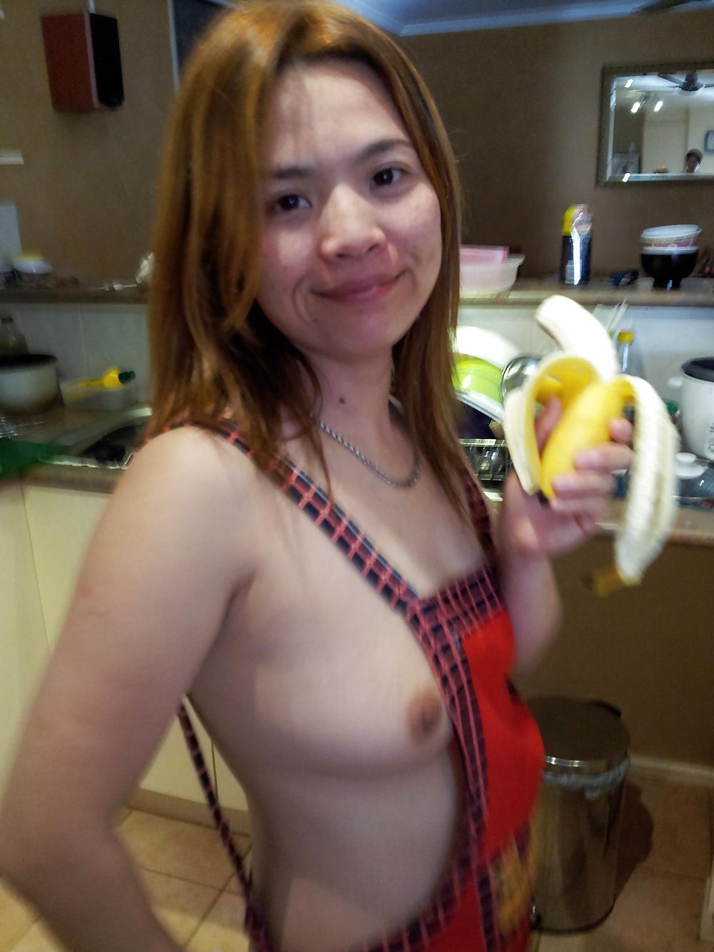 5P Chinese wife posing in kitchen