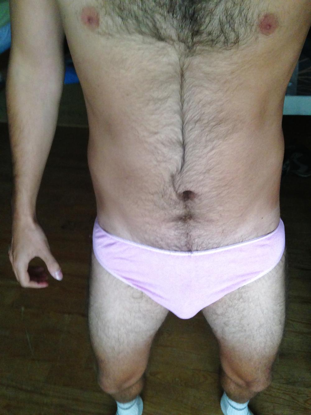 4P My mom's pink panty for my small cock