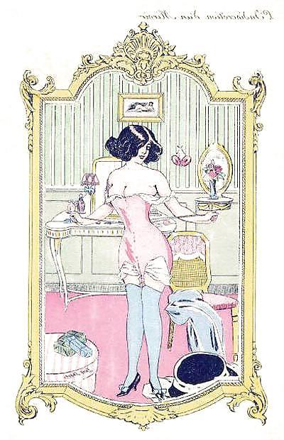 6P Thematic Drawn Ero Art 4 - French Postcards (2) for bionce 