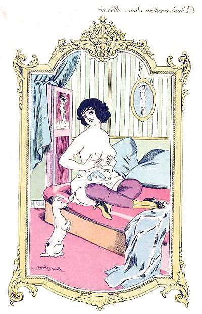 6P Thematic Drawn Ero Art 4 - French Postcards (2) for bionce 