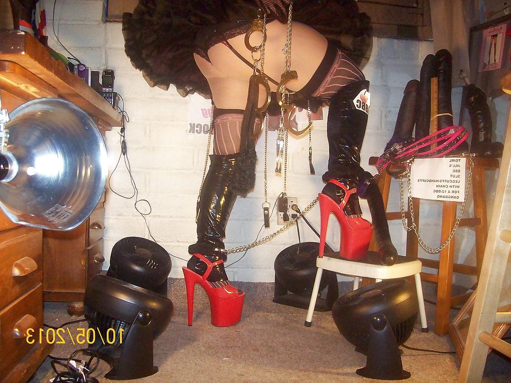 17P Tgirl BBC slut in chain legcuffs and handcuffs for Dadddy