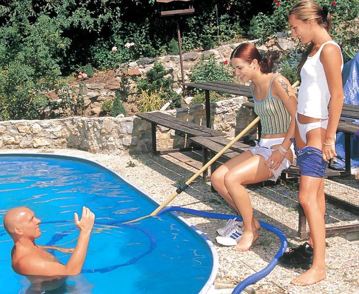 25P Two cute girls fucking the bald poolguy