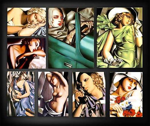 25P Erotic Art Deco Painting of Tamara de Lempicka