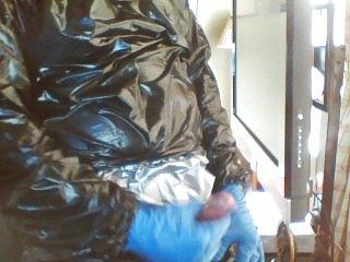 9P More pvc and rubber glove wank