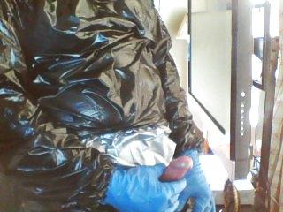 9P More pvc and rubber glove wank