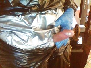 9P More pvc and rubber glove wank