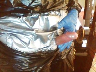 9P More pvc and rubber glove wank