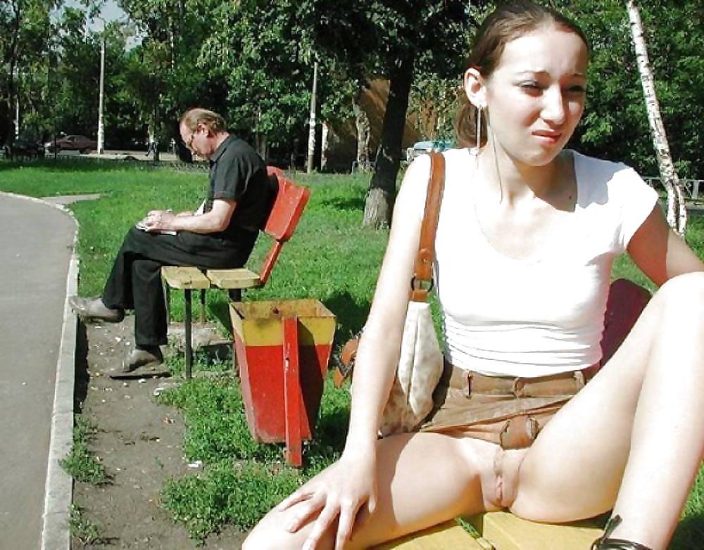 15P Beautiful women flashing pussies in public. upskirts too