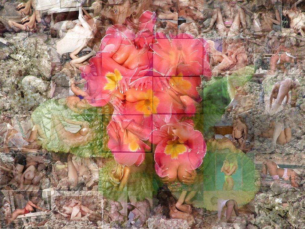 18P Mosaik Blumen Ass Cocks Tits Art