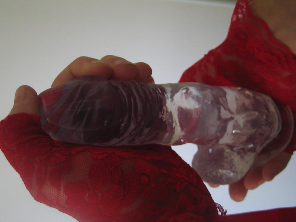 5P Red fingerless gloves around my new toy