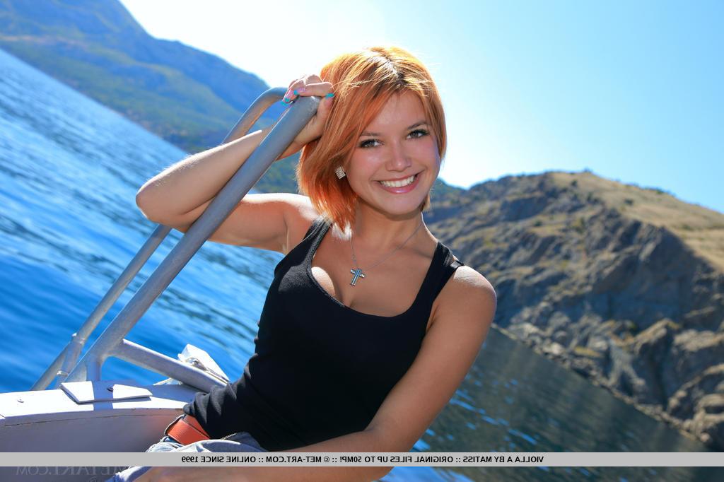 18P Cute redhead Violla A shows off naked female body parts during melon eating
