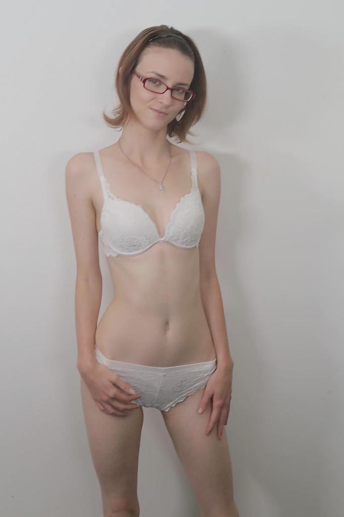 16P Skinny babe in sexy glasses Jay Taylor revealing her tiny tits