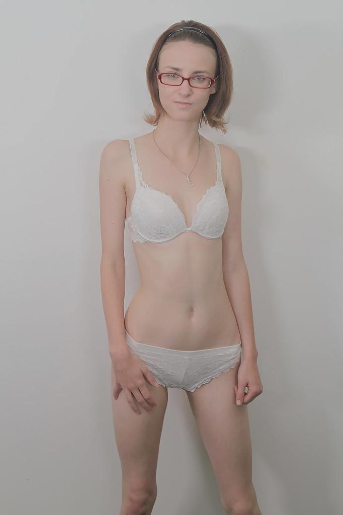 16P Skinny babe in sexy glasses Jay Taylor revealing her tiny tits