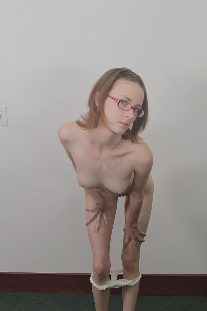 16P Skinny babe in sexy glasses Jay Taylor revealing her tiny tits