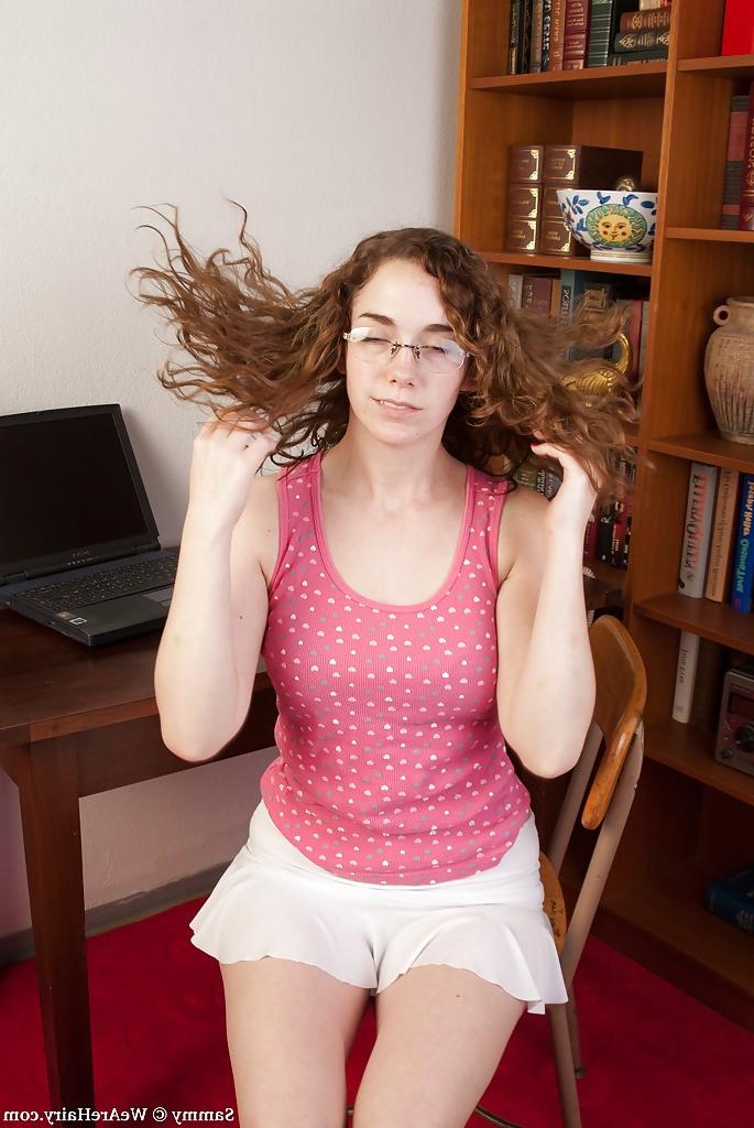 16P Fuckable babe in glasses slipping off her clothes and spreading her legs