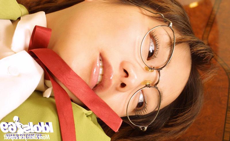 14P Naughty asian babe in glasses and school uniform revealing her titties