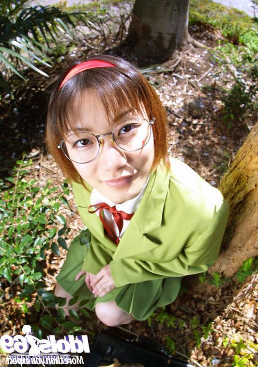 14P Naughty asian babe in glasses and school uniform revealing her titties