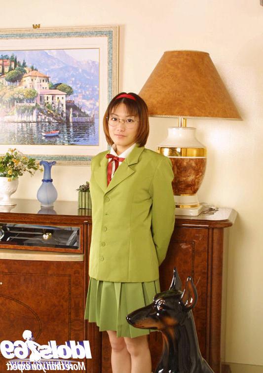 14P Naughty asian babe in glasses and school uniform revealing her titties
