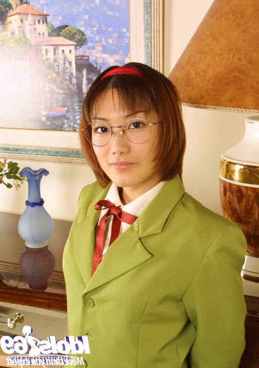 14P Naughty asian babe in glasses and school uniform revealing her titties