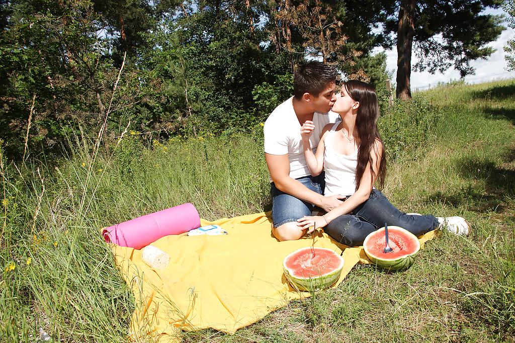 16P Innocent picnic ends with teen stripping off her jeans for hard fuck