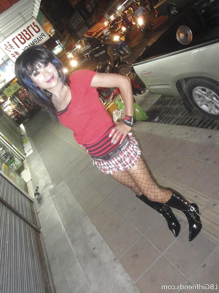 16P Cute Thai tranny teen Leena posing outdoors and getting really nasty