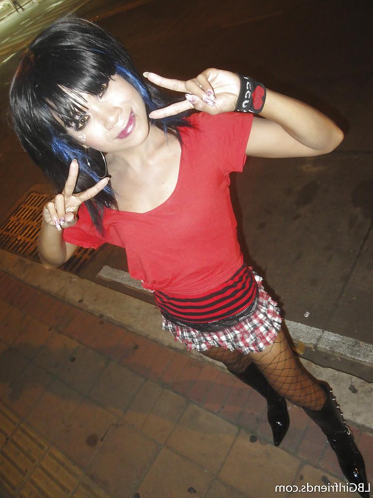 16P Cute Thai tranny teen Leena posing outdoors and getting really nasty