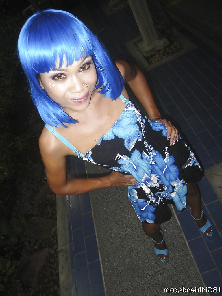16P Cute Thai tranny teen Leena posing outdoors and getting really nasty
