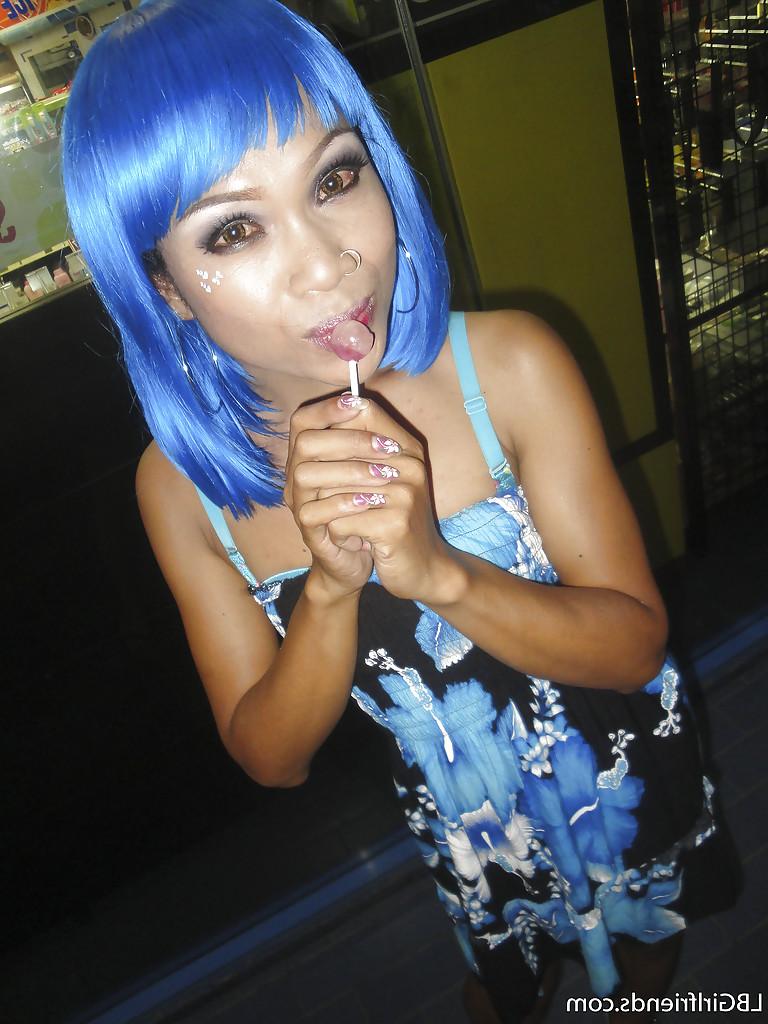 16P Cute Thai tranny teen Leena posing outdoors and getting really nasty