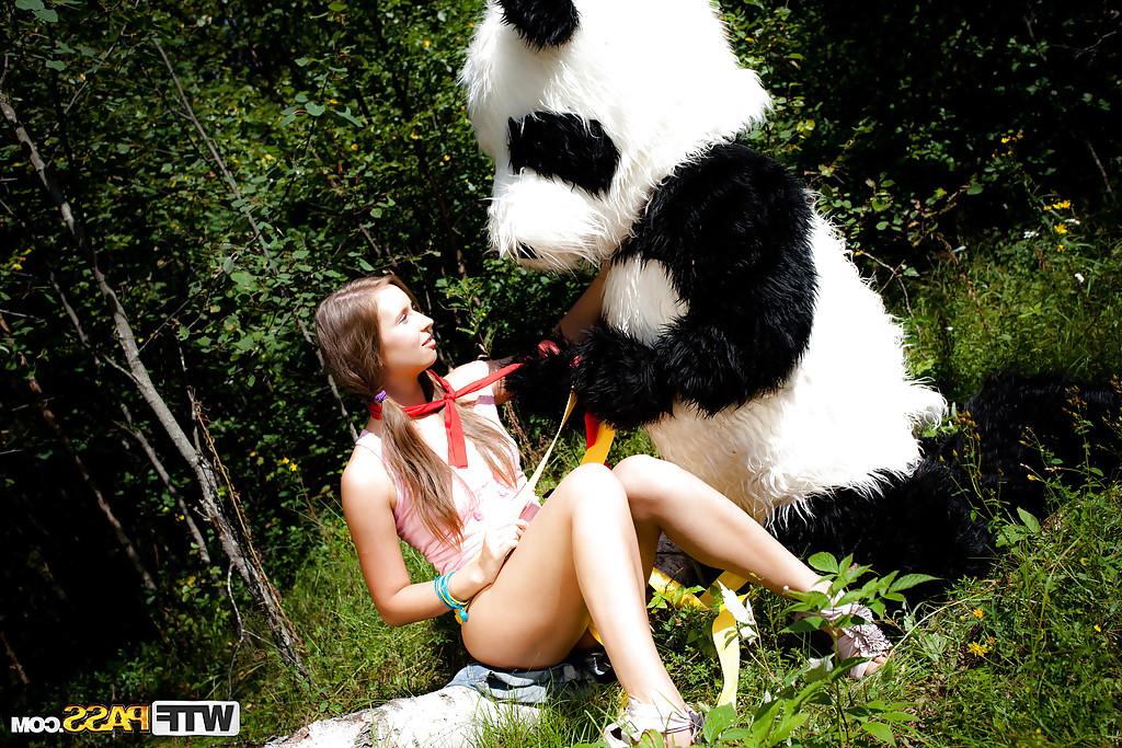 16P Kinky teen hottie gets her shaved cunt stretched by a big fake cock outdoor
