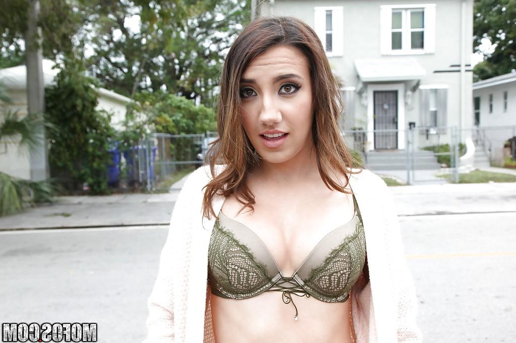 16P Latina babe Sophia Grace strips in public and flashes tits on street
