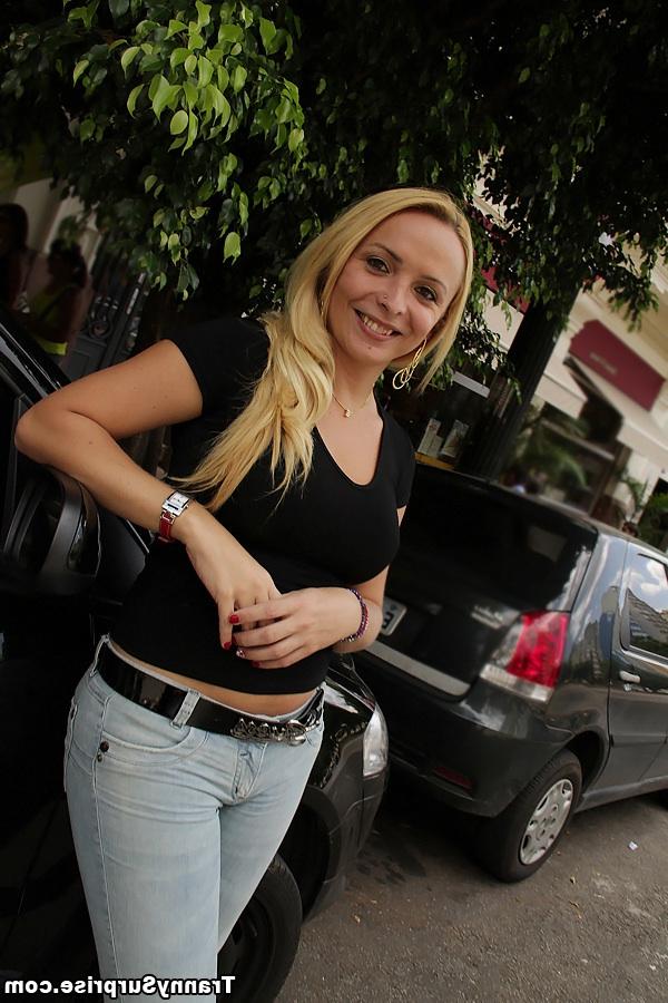 16P Beautiful blonde Latina tranny Erika Vasconcelos flaunting big juggs