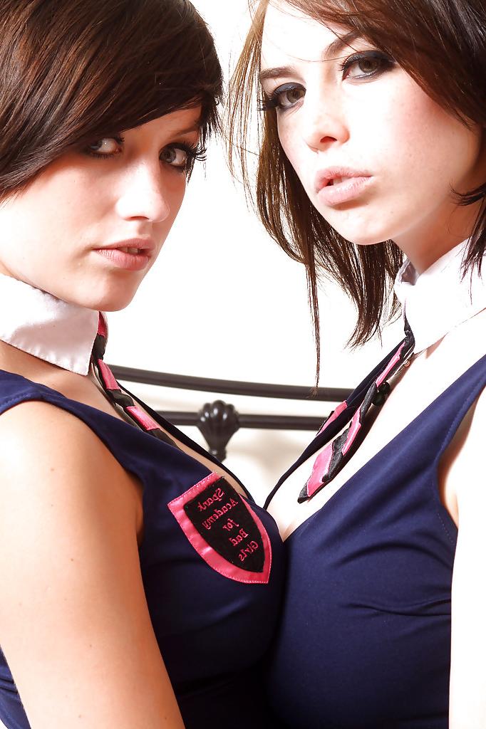 16P Lecherous schoolgirls with big tits stripping and kissing each other
