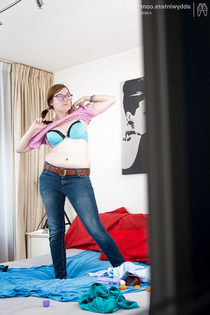 16P Chubby teen girl in glasses Lotte secretly filmed getting dressed