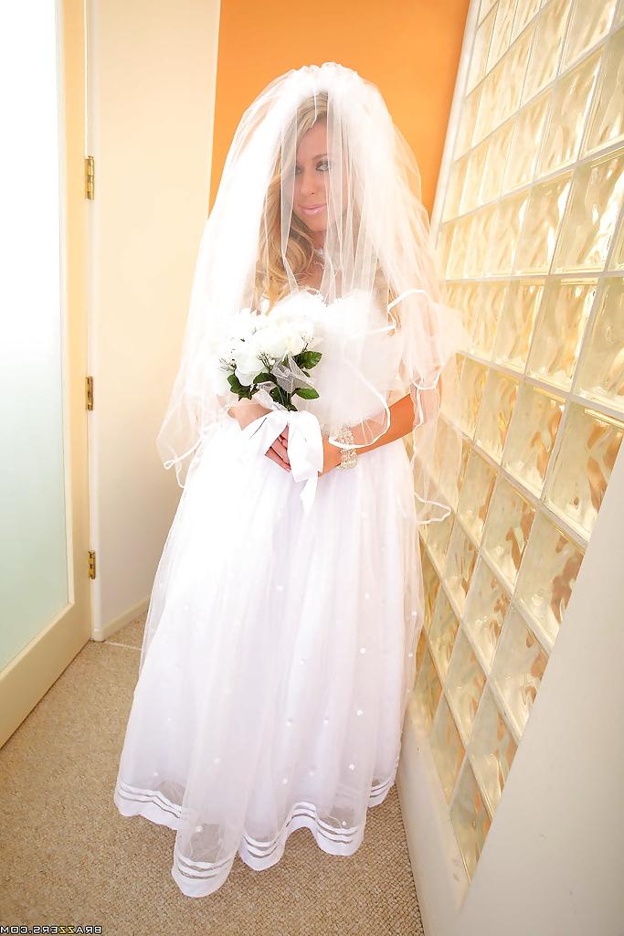 16P Stunning bride Brynn Tyler strips off sexy white lingerie and stockings