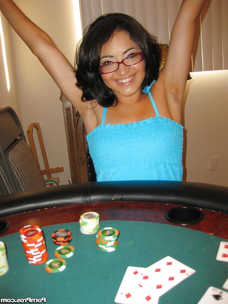15P Latina babe in glasses Andrea Kelly strips to expose her slender body