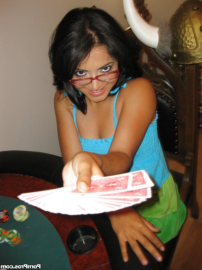 15P Latina babe in glasses Andrea Kelly strips to expose her slender body