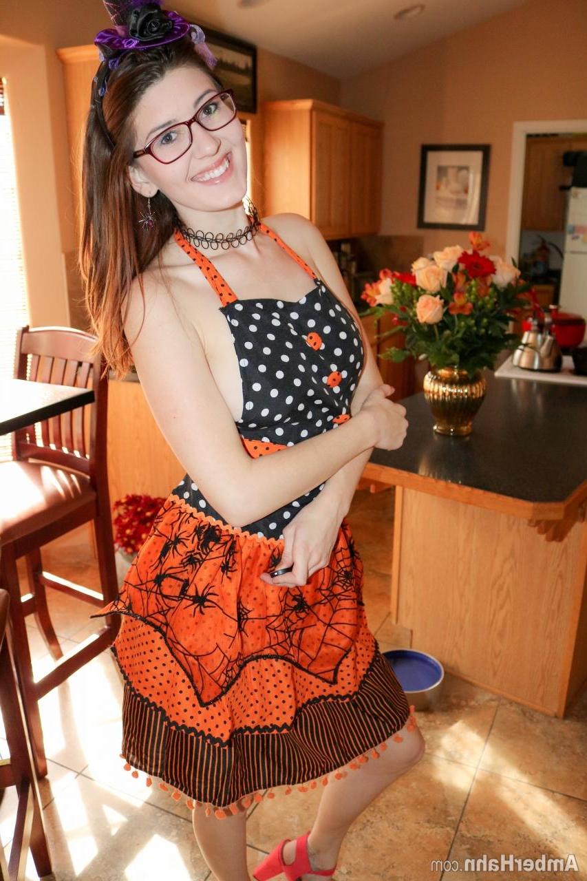 15P Amber Hahn shows you what's under her apron in the kitchen