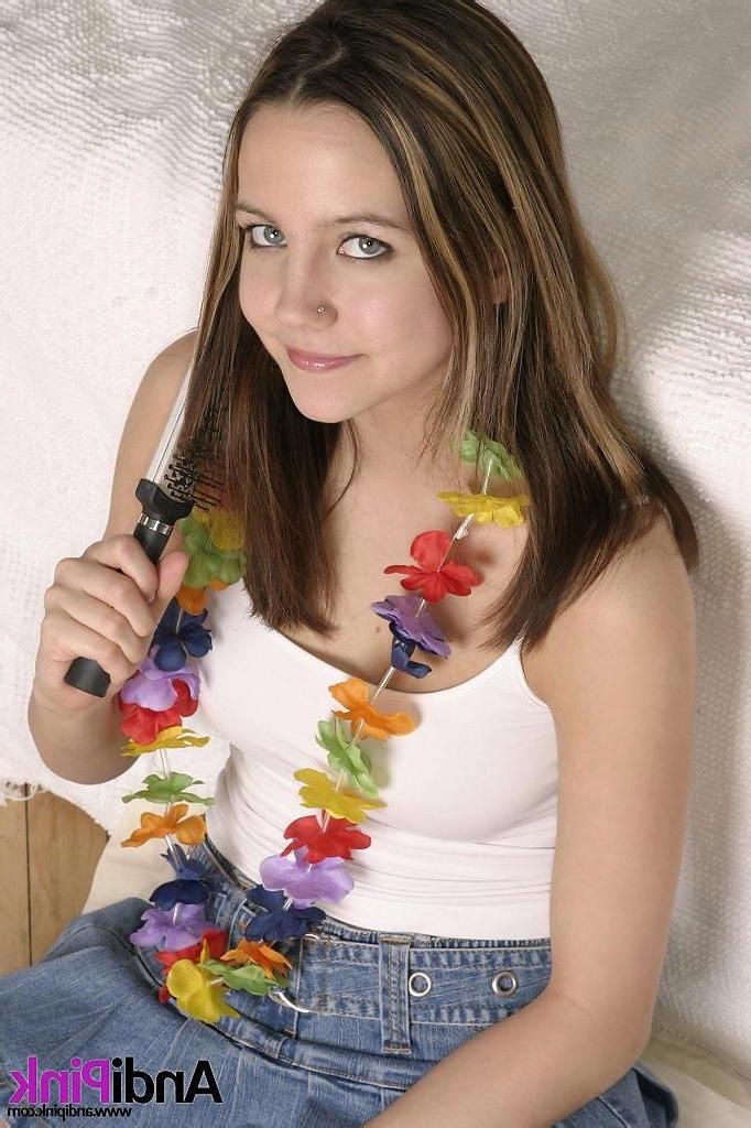 13P Cute teen Andi Pink with flowers