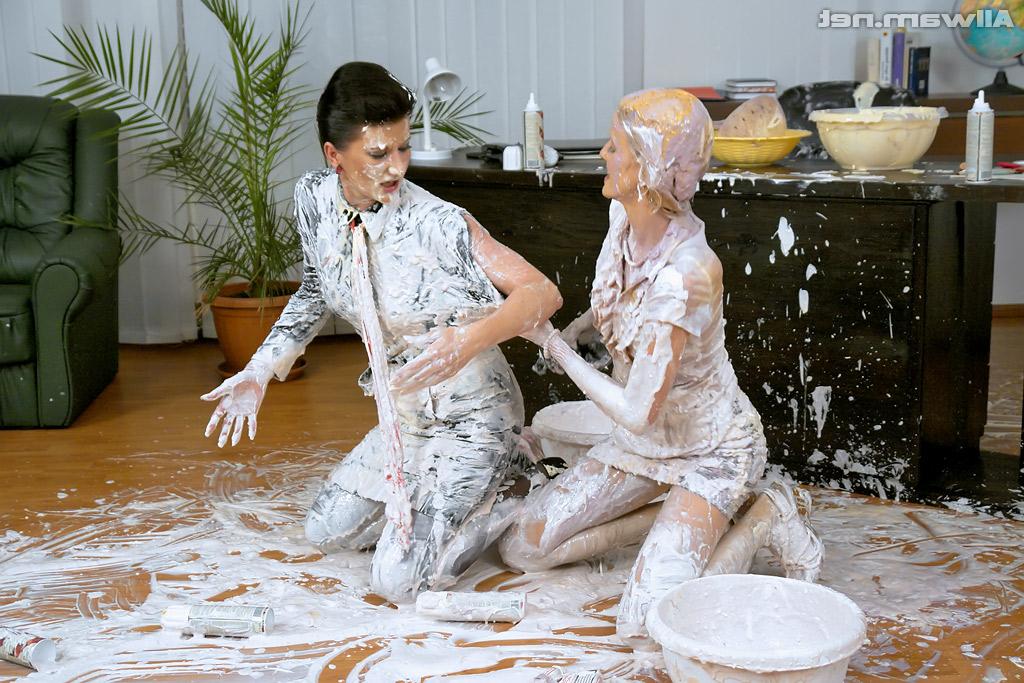 16P Fetish gal Celine Noiret has a messy foodplay fun with her female friend