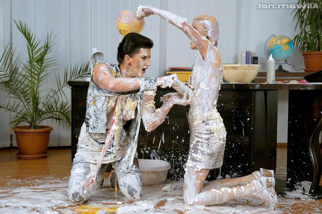 16P Fetish gal Celine Noiret has a messy foodplay fun with her female friend