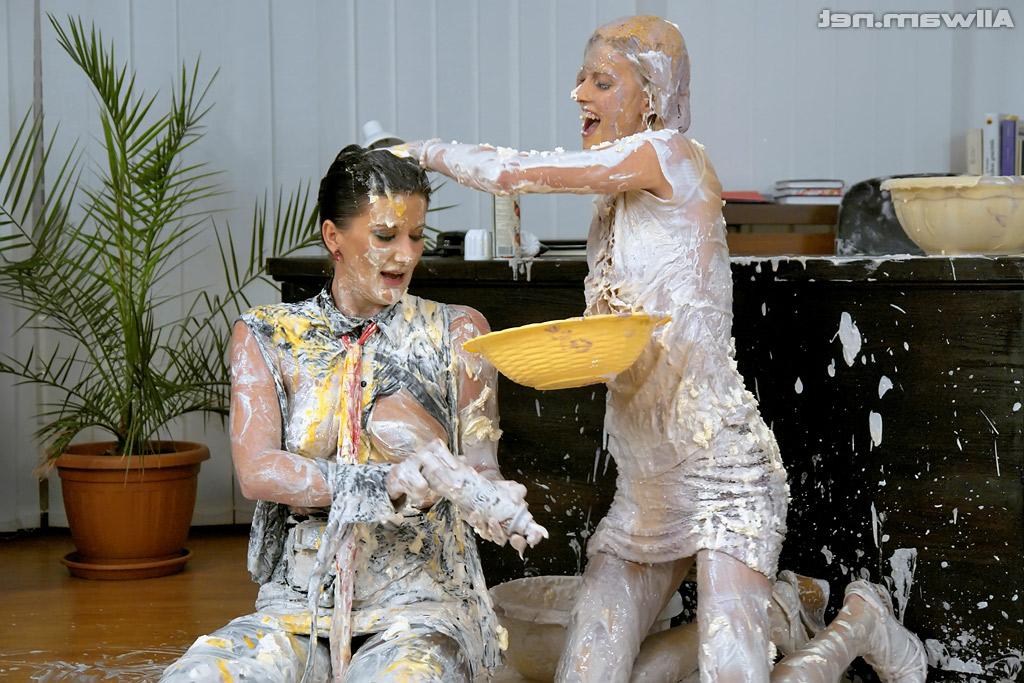 16P Fetish gal Celine Noiret has a messy foodplay fun with her female friend