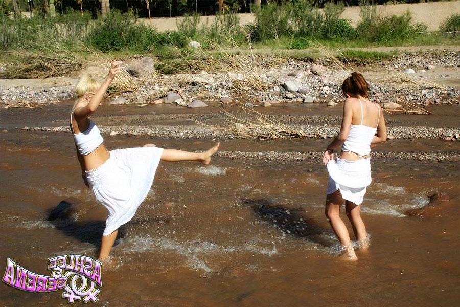 12P Hot teens Ashlee and Serena take a dip in the river